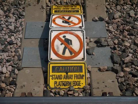 Train track caution sign Stock Photos