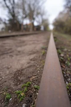 Train track in denmark. closeup rust on the tracks Foto stock