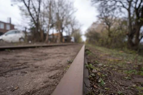 Train track in denmark. closeup rust on the tracks Stock Photos