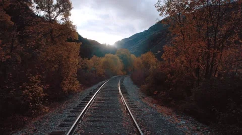 Train Track at Dusk in Autumn Video stock 68407735