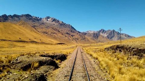 Train track in middle of Peruvian Andes Stock Footage 121500368