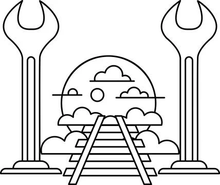 A train track with a moon in the sky and a pair of wrenches Illustrazione stock