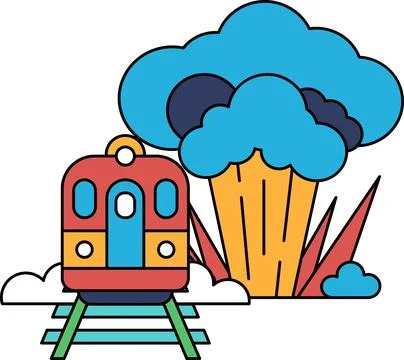 A train is on a track next to a cloud of smoke Illustrazione stock
