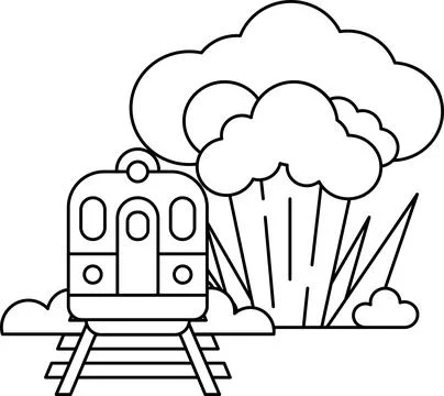 A train is on a track next to a cloud of smoke Illustrazione stock