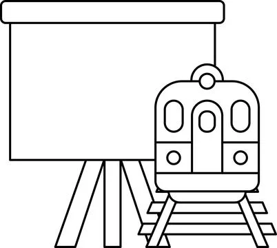 A train is on a track next to a projector screen Stock Illustration