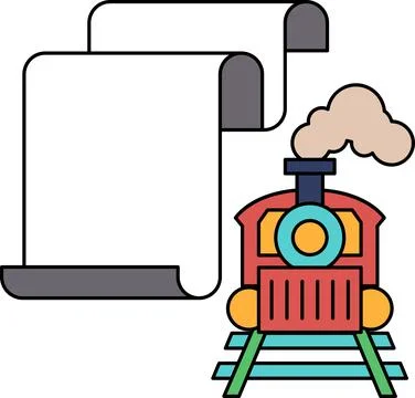 A train is on a track next to a scroll 스톡 일러스트