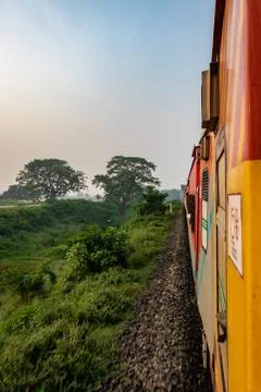 Train at track with passengers on board from different angels Stock Photos