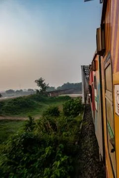 Train at track with passengers on board from different angels Stock Photos