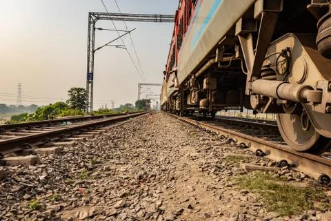 Train at track with passengers on board from different angels Фото