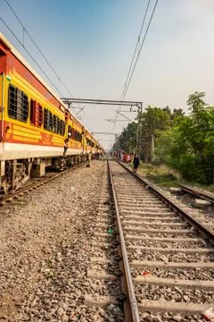 Train at track with passengers on board from different angels Stock Photos