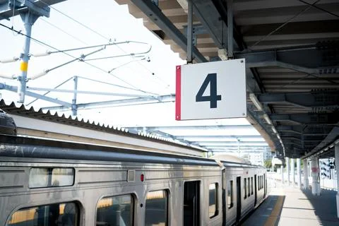 Train track platform number 4 Stock Photos