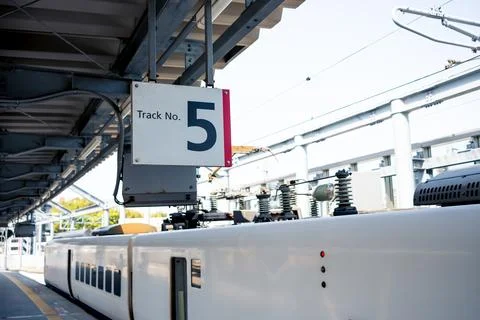 Train track platform number 5 Stock Photos