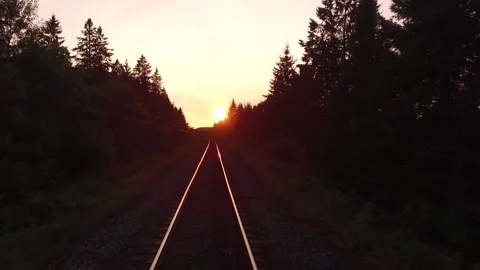 Train Track Sunset Stock Footage 164243991