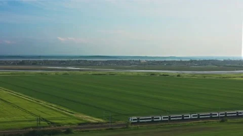 Train Tracking Drone Shot, Bright Sunlight, 4K Stock Footage 168950819