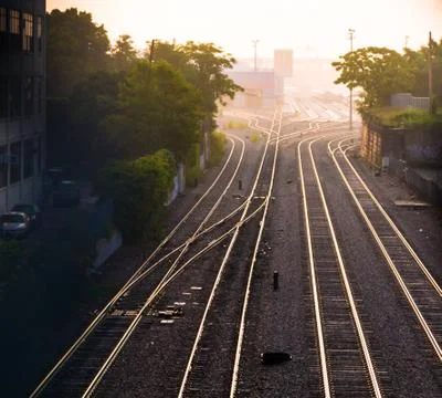 Train tracks and freight yard Stock Photos