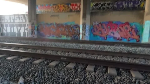 Train tracks and Graffiti 2 Video stock 152547473