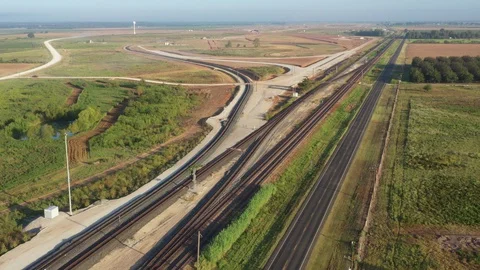 Train tracks and new track beds, Mumford, Texas, USA Stock Footage 129285937