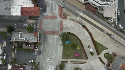 Train tracks between two buildings Stock Footage 155462587