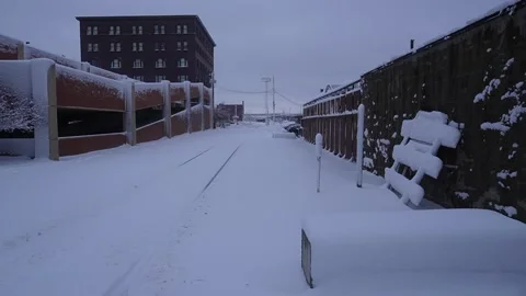 Train tracks covered by the snow Stock Footage 262114450