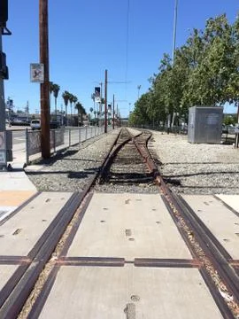 Train tracks crossing intersection crossroads switch perspective 스톡 사진