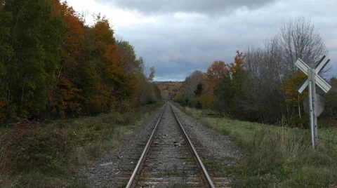 Train Tracks Fall Colors Timelapse Stock Footage 63810226