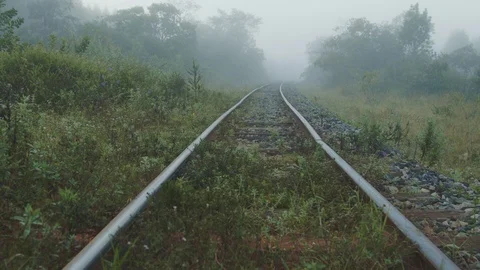 Train tracks with fog Stock Footage 127503686