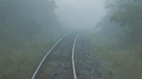 Train tracks with fog Video stock 127507379