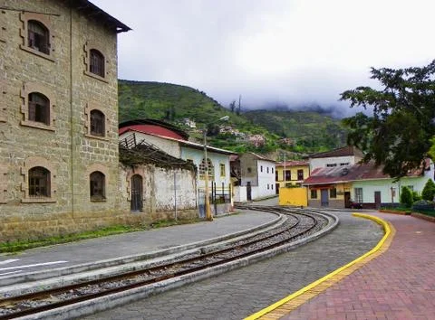 Train tracks going through the town Alausi, Ecuador Stock Photos
