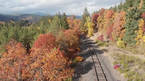 Train Tracks Hood River Oregon in the Fall Stock Footage 153045579