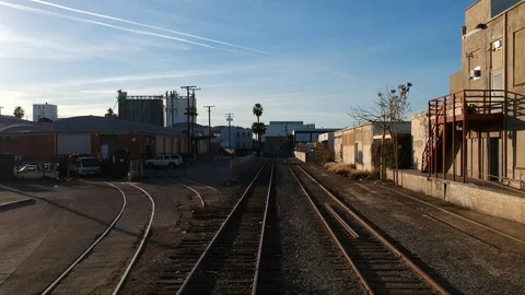 Train Tracks in An Industrial Urban City Stock Footage