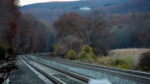 Train Tracks in Late Fall Stock Footage 57107932