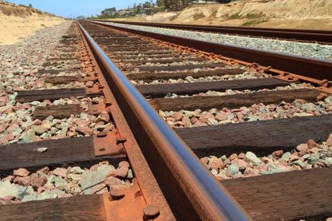 Train Tracks from a low perspective Stock Photos