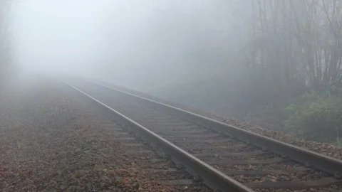 Train Tracks In The Mist Video stock 102612211