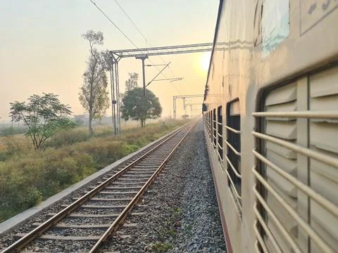 Train Tracks in morning Stock Photos