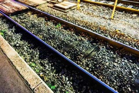 Train tracks at night Stock Photos