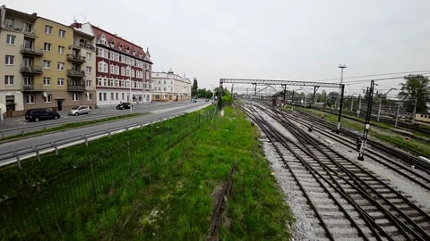 Train Tracks in Opole, Poland Stock Footage 281084129