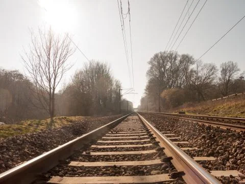 Train tracks outside no train way transport line country Stock Photos