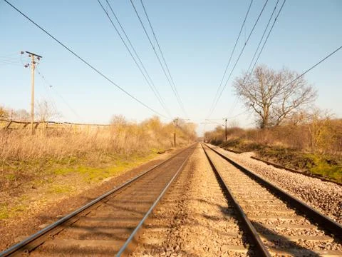 Train tracks outside no train way transport line country Stock Photos