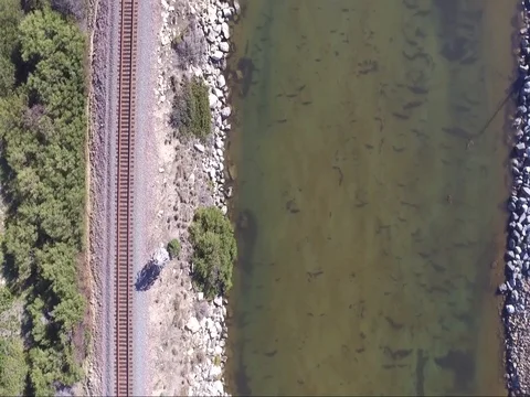 Train Tracks overhead shot from drone Stock Footage