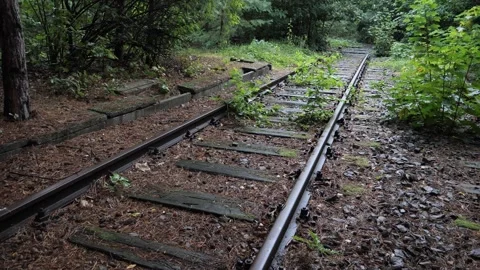 Train tracks, Platform 17 Memorial, a Holocaust memorial site, Berlin. Stock Footage 265185067