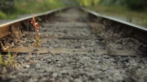 Train tracks POV Low angle railroad steam vintage transport Stock Footage 156701666
