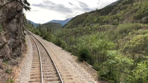 Train Tracks POV next to cliff Stock Footage 116080991