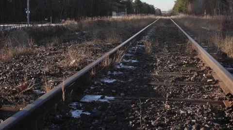 Train Tracks, Rural, Winter, Low Angle Stock-Footage 33692425