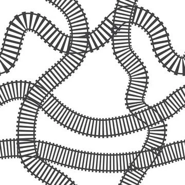 Train tracks seamless pattern - isolated black railway roads Stock Illustration