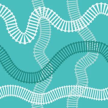 Train tracks seamless pattern on teal blue background. Illustrazione stock
