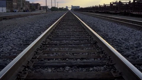 Train Tracks Slow Motion Pan Up Stock Footage 78894253