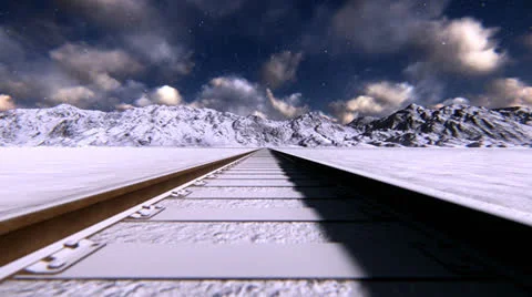 Train tracks on snow Video stock 24791502