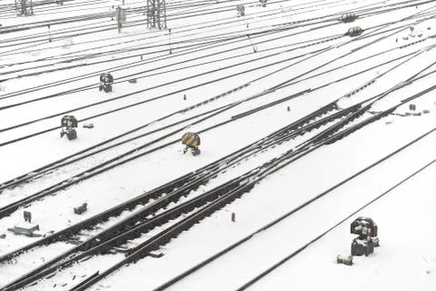 Train tracks in the snow Foto stock