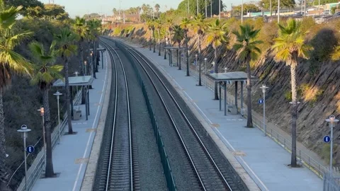 Train Tracks at the Solana Beach Train Station 4k Stock Footage 258789818
