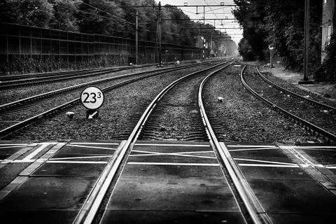 Train tracks in a station Stock Photos